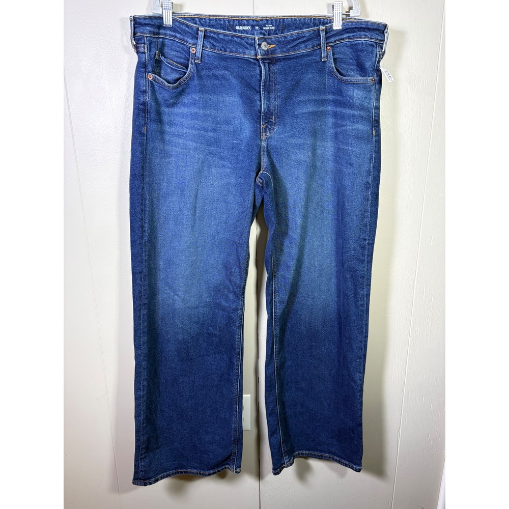 Old Navy Sky Hi Full Wide Leg Jeans Magnolia Wash Mid Rise Blue Denim 20